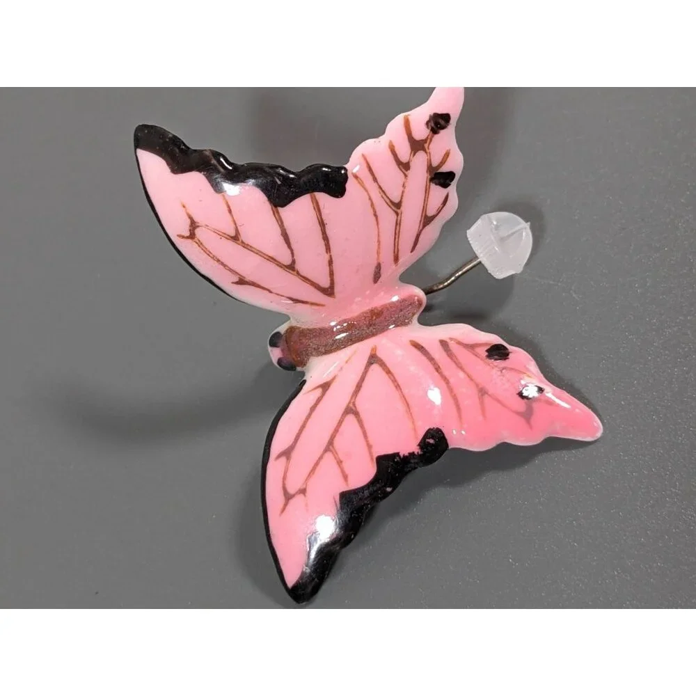 Vintage Japan Porcelain 3D Pin Painted Butterfly Stick Pin‎